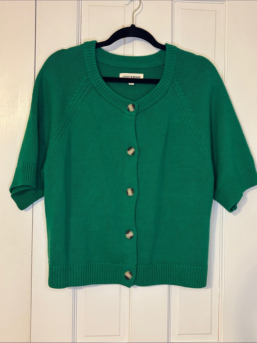 Lucky Brand Emerald Green Short-Sleeve Button-Up Cardigan